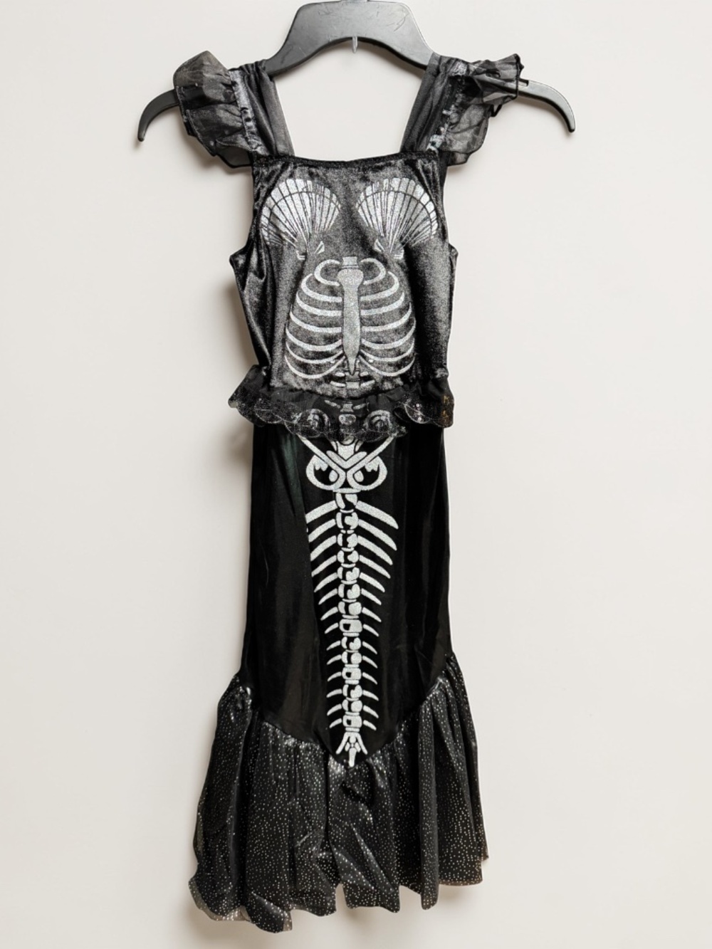 Girls Skeleton Mermaid Halloween Costume Dress 4-5 Black Fishtail